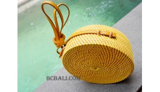 straw synthetic rattan circle bag yellow 
